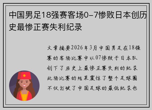 中国男足18强赛客场0-7惨败日本创历史最惨正赛失利纪录