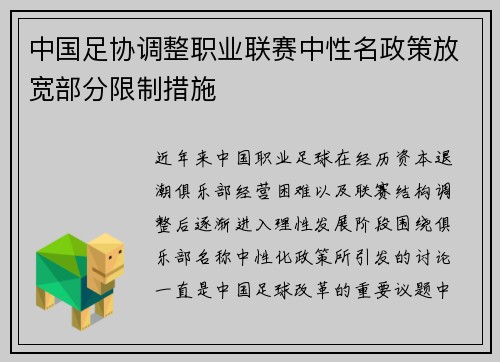 中国足协调整职业联赛中性名政策放宽部分限制措施